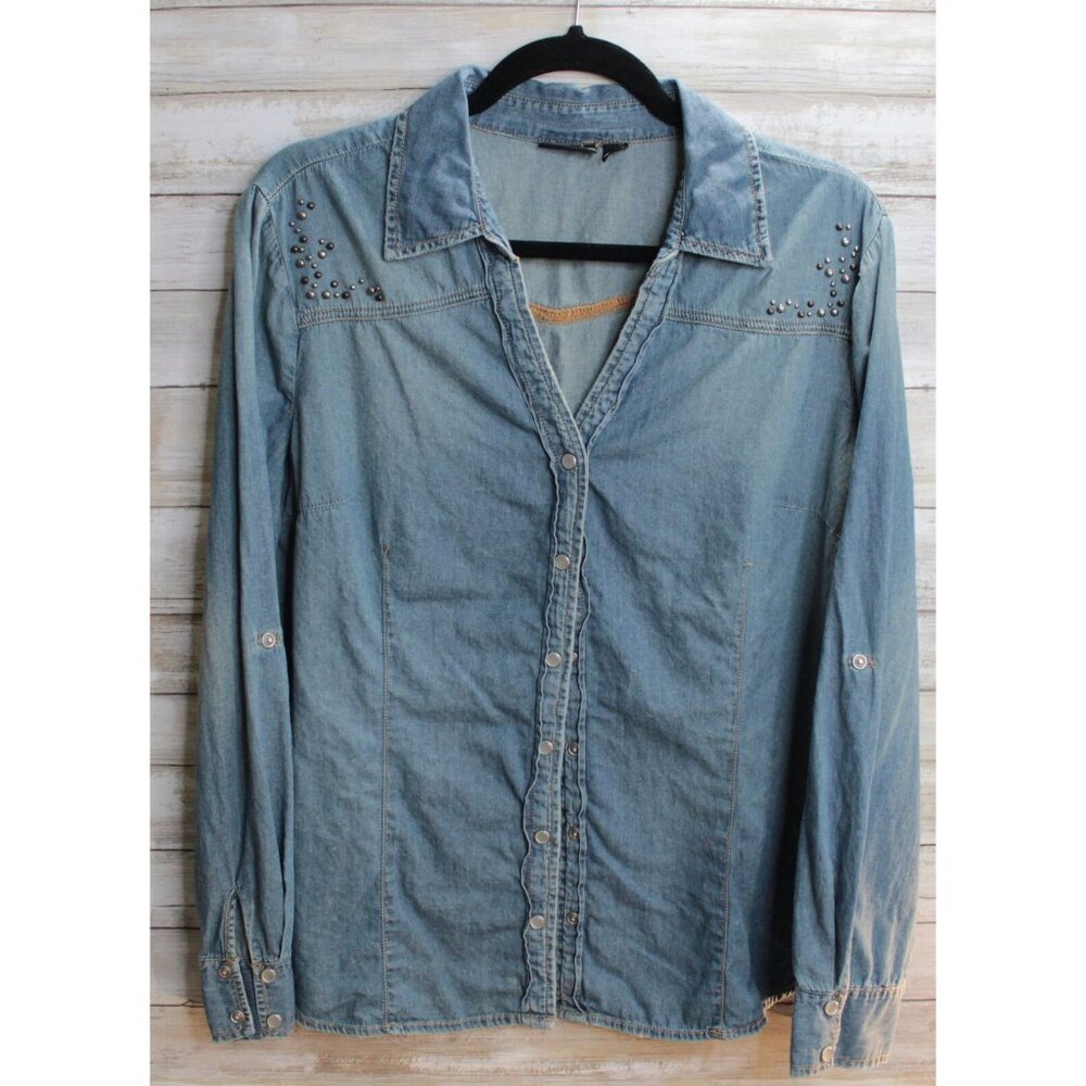 A.N.A. XL Women's,‎ Pearl Snap Up, Chambray Denim,  Studded Top
